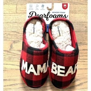 Dearfoams women's Christmas‎ red plaid mama bear slippers new Size M 7/8